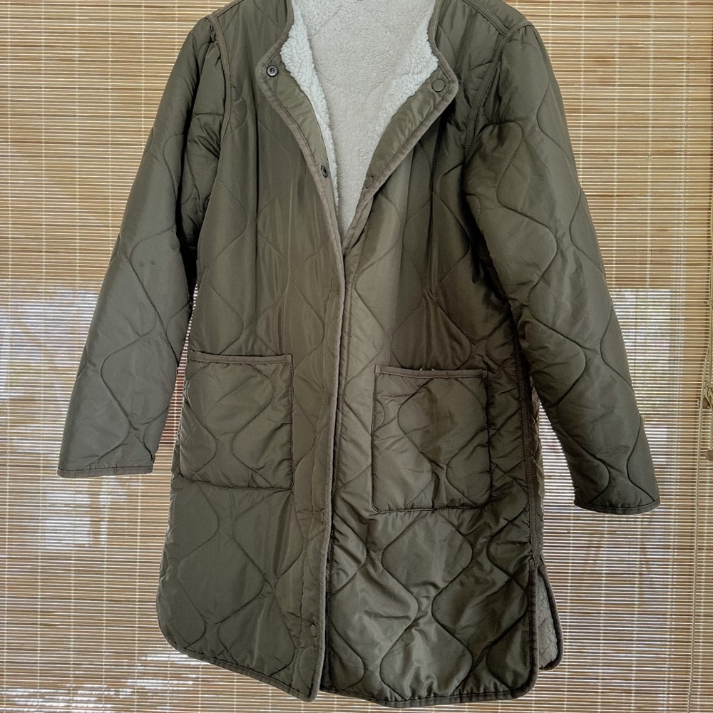 Neuflora Olive Quilted Coat with Pockets